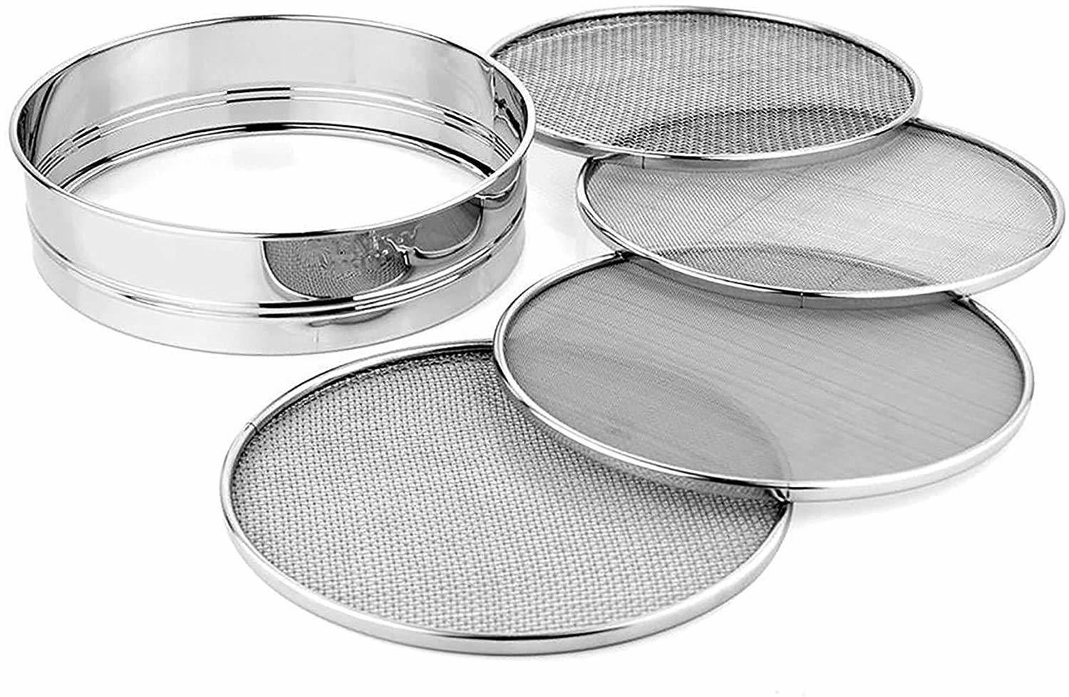 pmw Sieve - 4 in 1 Stainless Steel Interchangeable Sieve Set of 5, Flour Chalni, Spices, Food Strainers, Atta Chalni, Jaali Channi Atta Maida Strainer - Set of 5 Sieve-picture-2