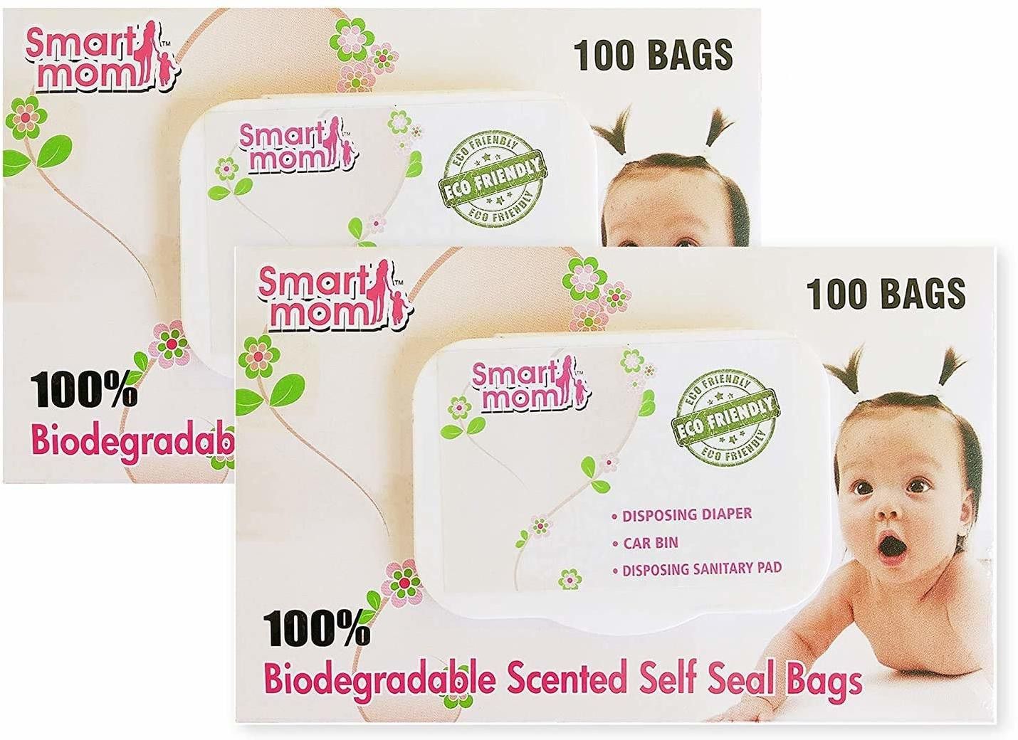 Smart mom Scented compostable Bags Bio-degradable and eco Friendly|Pack of 200 |Disposing Diapers, car bin, disposing Sanitary Pads, Trash Bags. Diaper Disposal Bin (Gallon) Diaper Disposal Bin