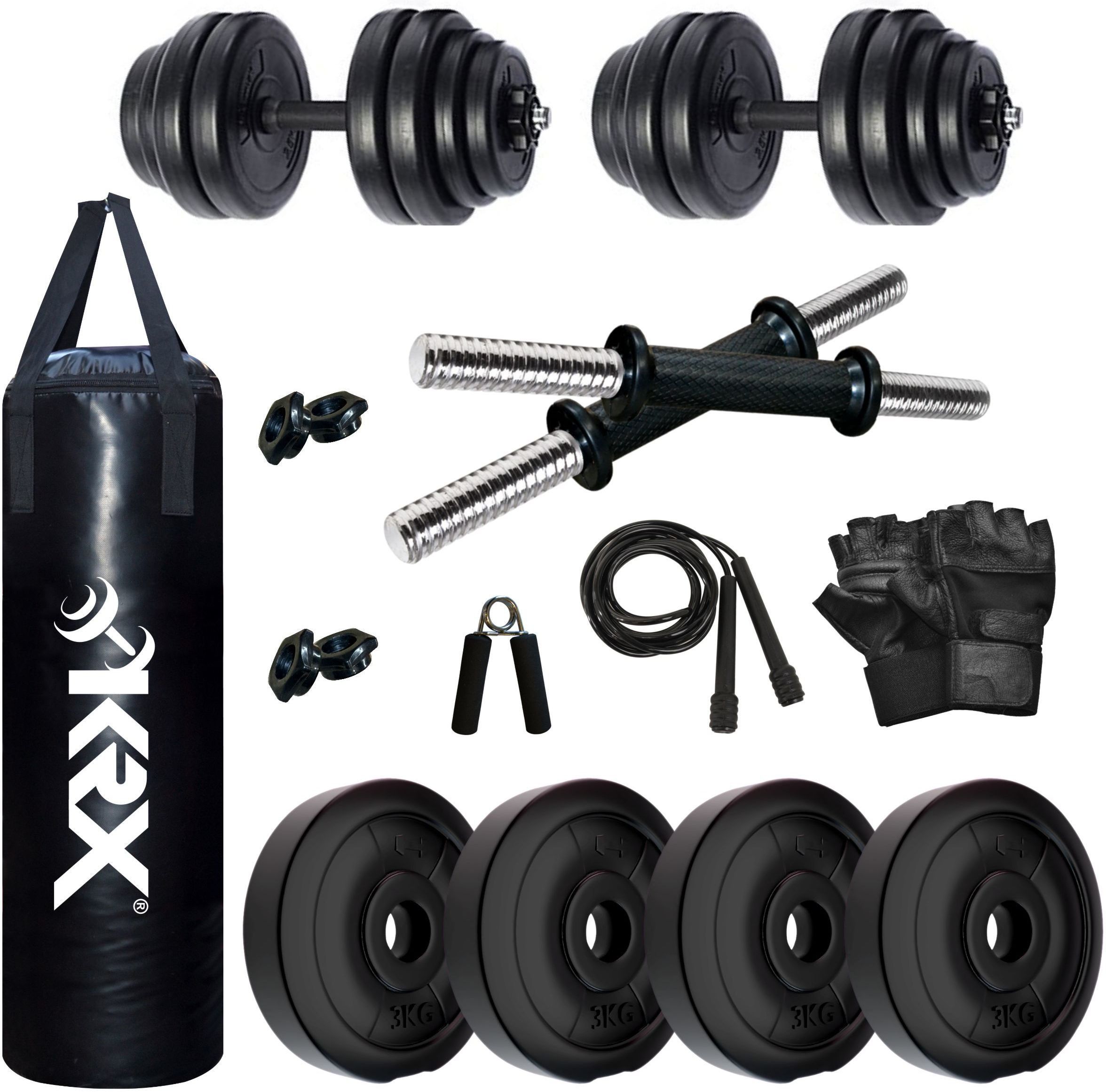 12 kg PVC-DM-12KG-COMBO 2 (3 kg x 4) with Unfilled Punching Bag Home Gym Combo