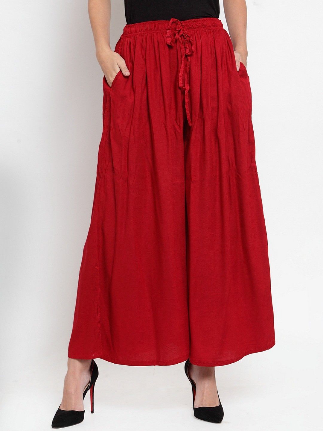 kanjilal Women Flared White Viscose Rayon Trousers-picture-13