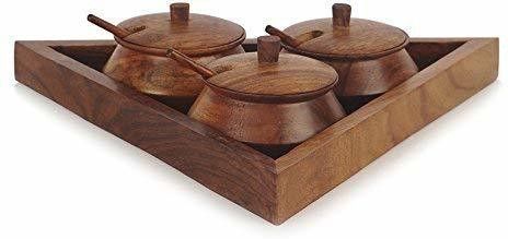 handicrafts goods Wooden Triangle Shape Serving Tray with Bowl Set Tray-picture-23