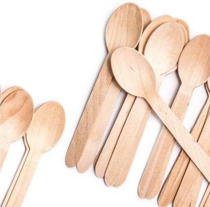 Disposable Wooden Ice-Cream Serving Spoon Set (Pack of 100) Disposable Wooden Spork Set