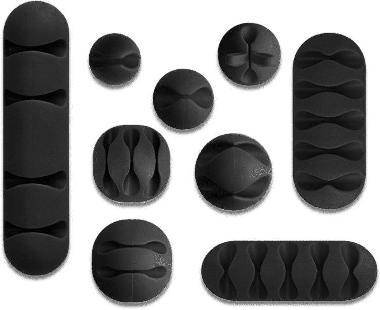 DailyObjects Rounded Clip-On Cable Sticker | Silicone Multipurpose Organiser Clipper For Cable To Organise Home, Desks, Offices, Cars, Cubicles | Black - Set of 9 Earphone Cable Organizer-image-7
