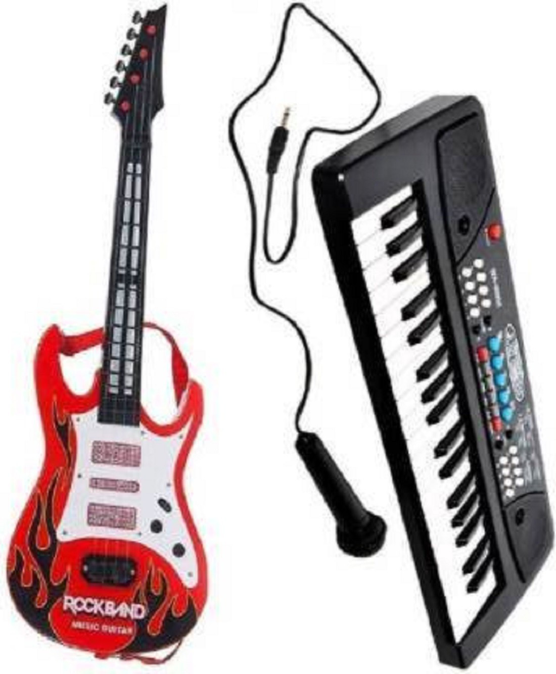 kenzai 37 Key Piano Keyboard Toy with DC Power Option, Recording and Mic with Musical Guitar With Light And Sound for kids (Multicolor) image 1