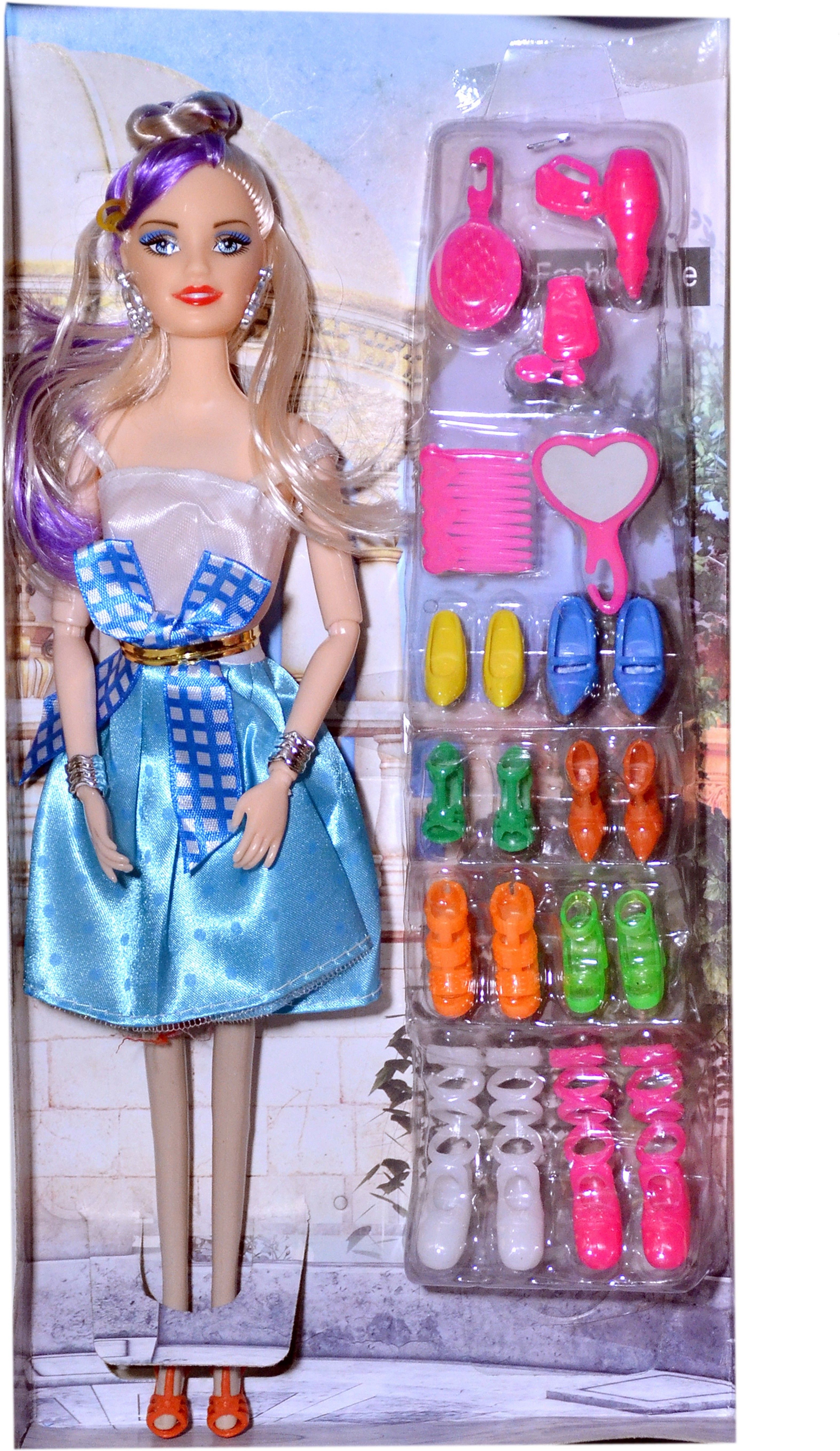Foldable Doll with Many Shoes Blue-image-5