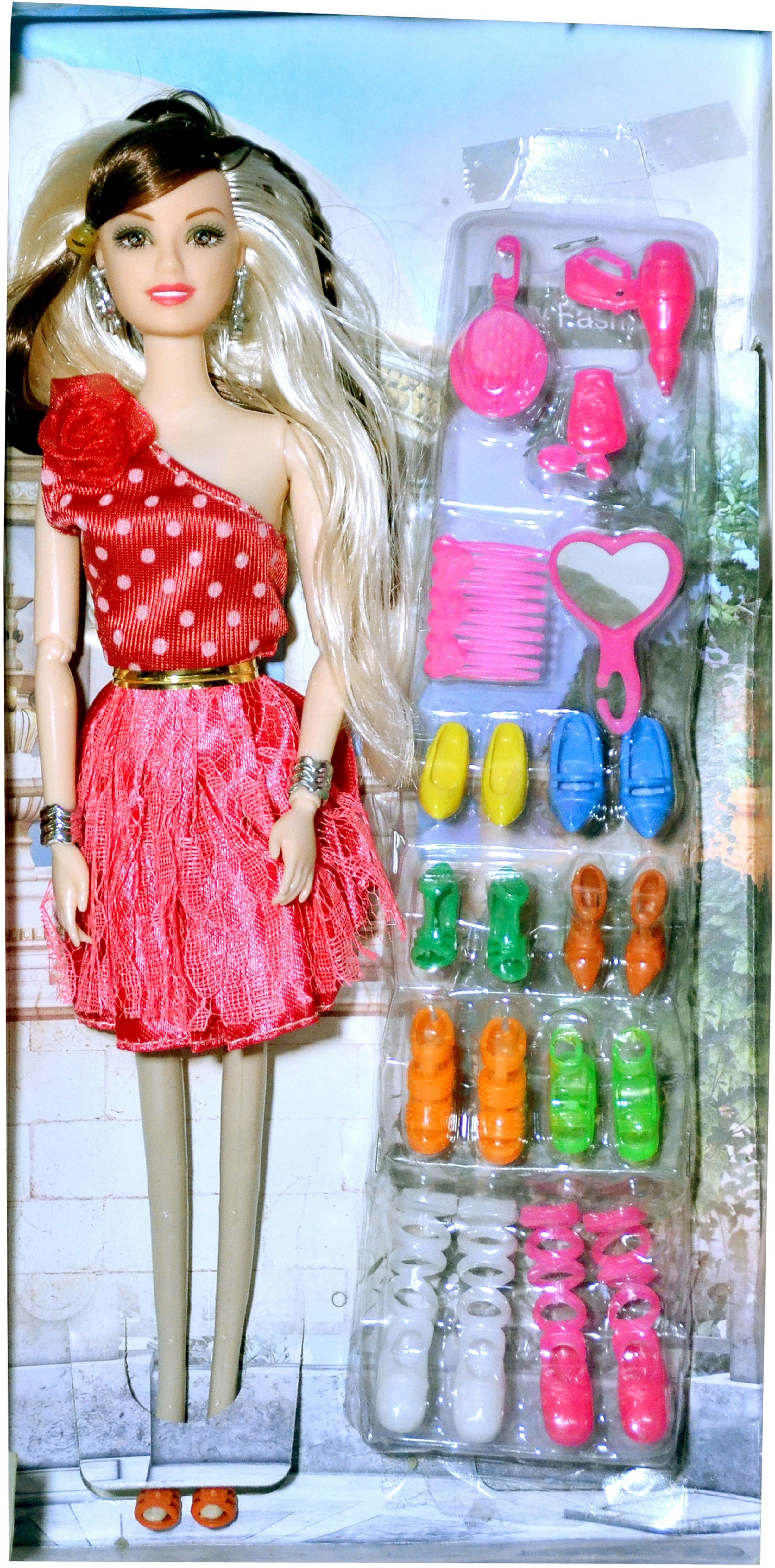mohini collection Foldable doll with Many Shoes Red image 1
