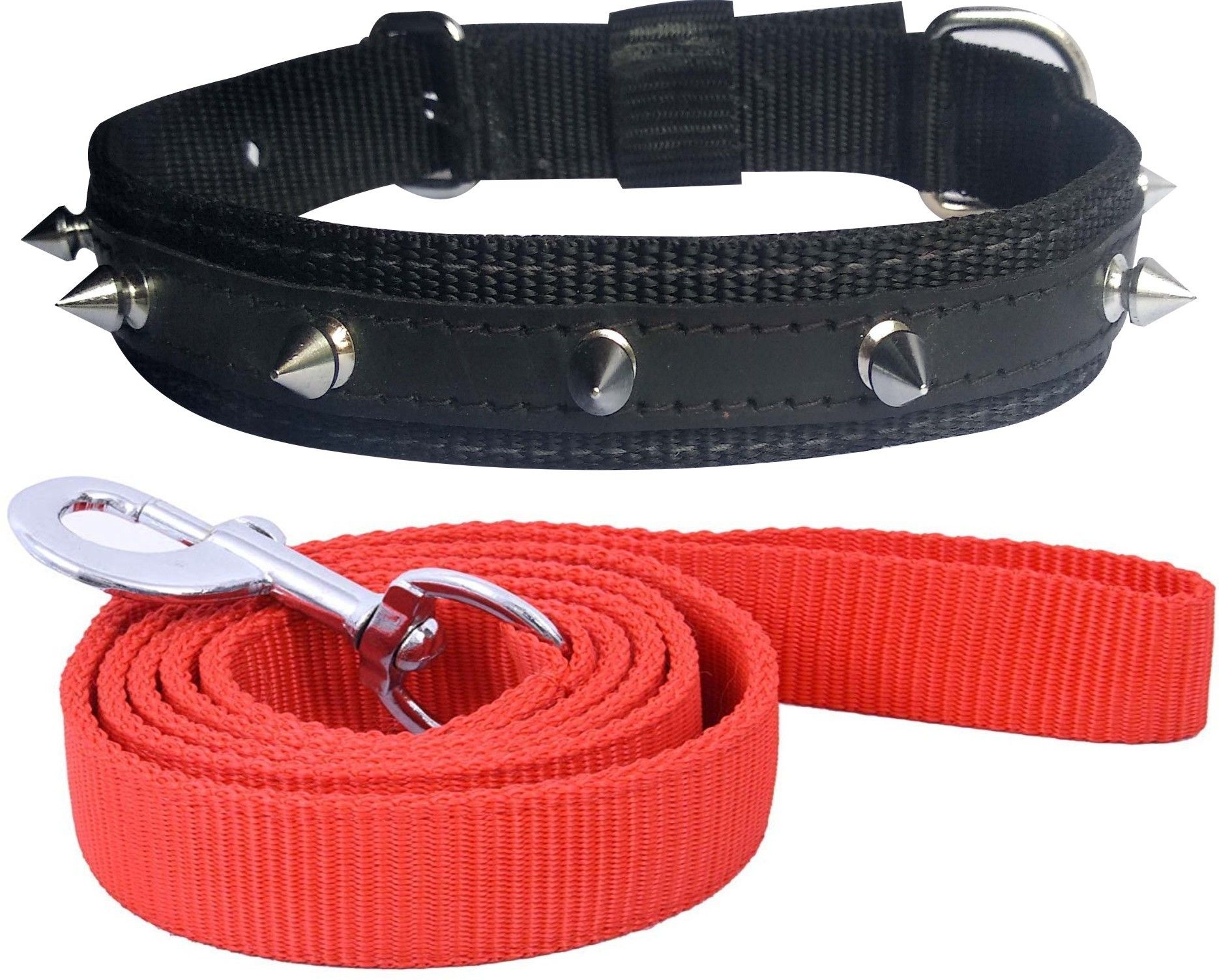 Dog Belt Combo of 1 inch Black Spike Collar with Red Leash Specially for Medium Breeds Dog Collar & Leash-image-9