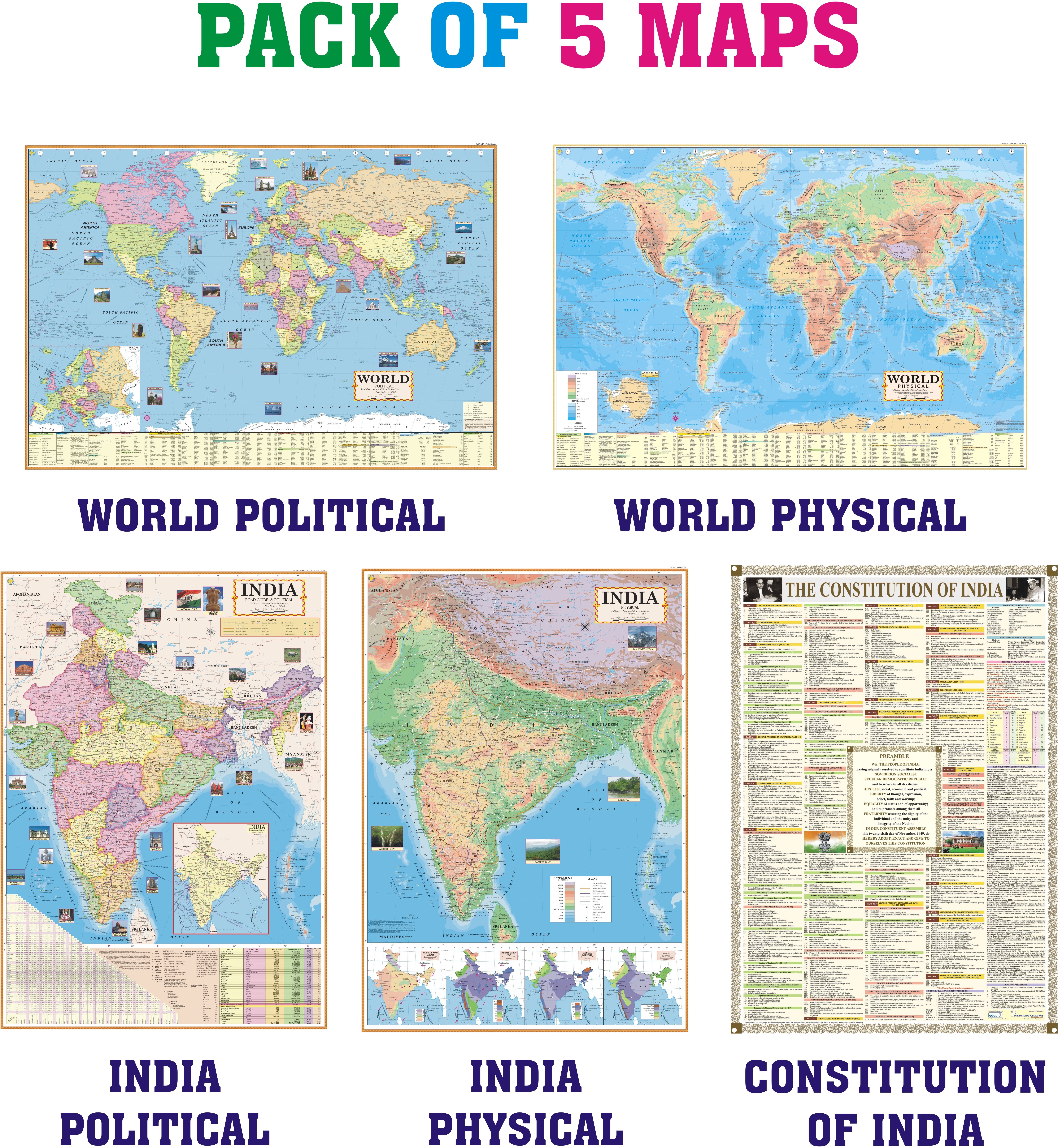 INDIA AND WORLD POLITICAL AND PHYSICAL MAPS &CONSTITUTION OF INDIA CHART(SIZE:28"*40") Paper Print-image-33