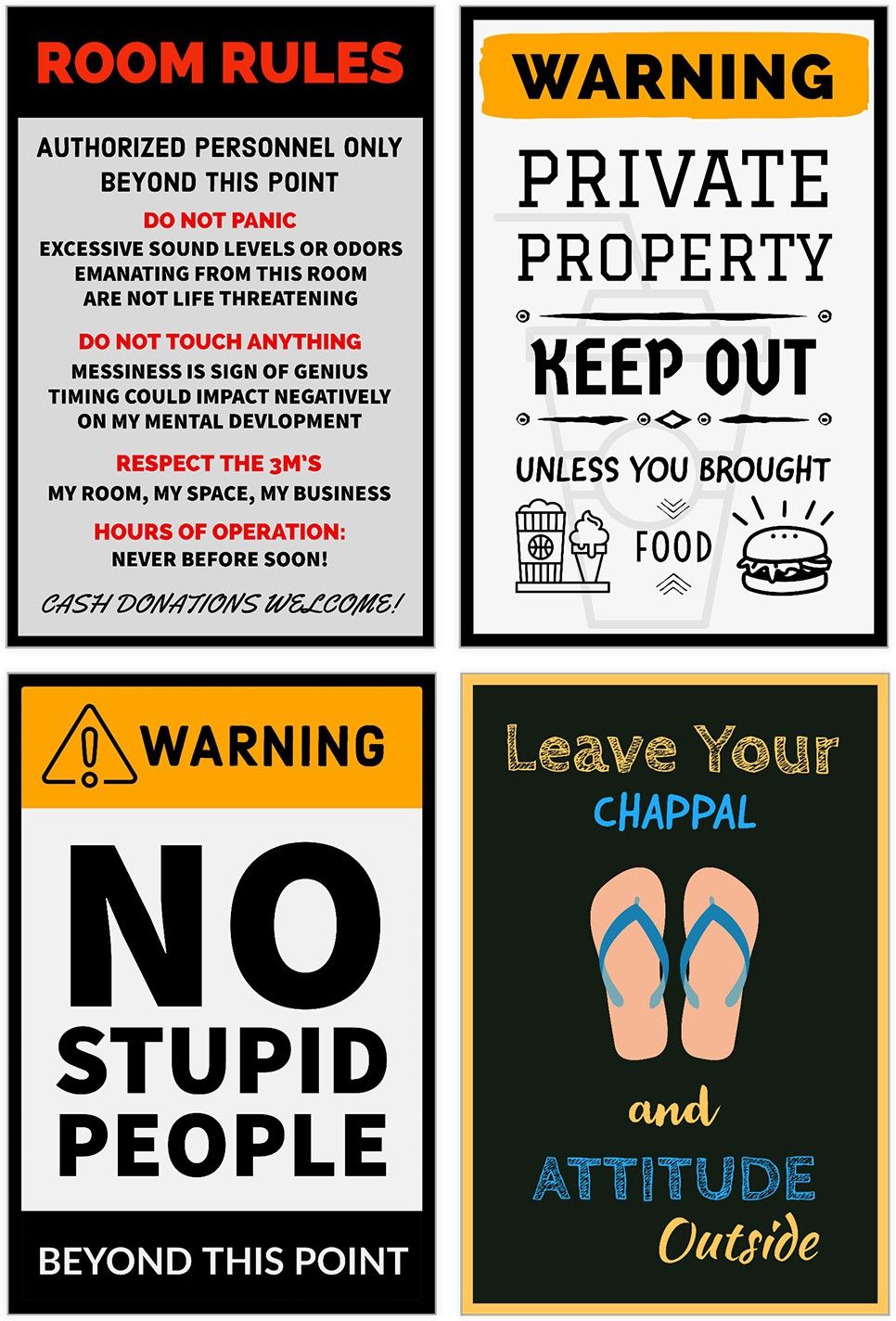 Pack of 4 Funny Posters for Room, Office, Door, Wall Paper Print-image-20