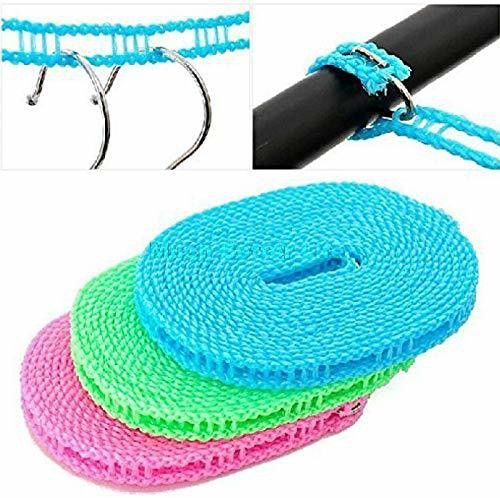 5 Meters Windprood Anti-Slip Clothes Washing Line Drying Nylon Rope with Hooks Multicolor