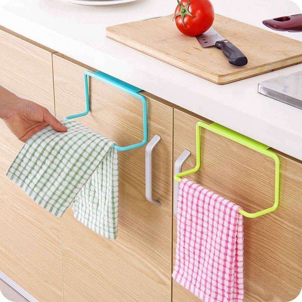 Cupboard Over Door Kitchen Towel Hanger, Door Towel Rack, Kitchen Napkin Rack, 2 Piece Pack Blue,Green Towel Holder-image-6