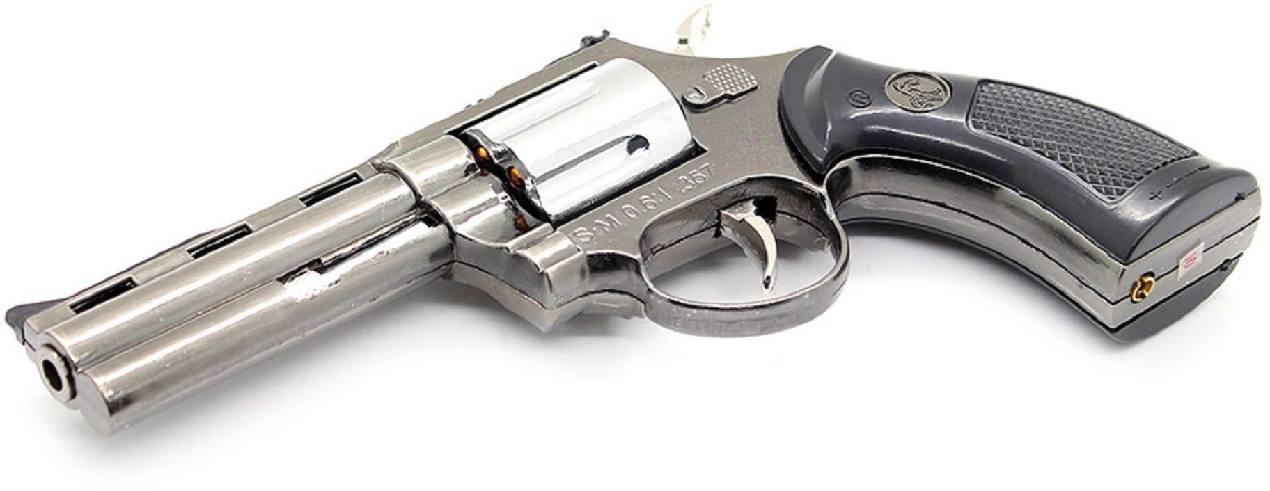 Car Cigarette Lighter Silver 0.65 Metal Gun / Pistol shaped with Barrel Pull Back System and Holster Flame Lighter Cum carry case SLIM BODY automatic ejection storage box Pocket Lighter Pocket Lighter