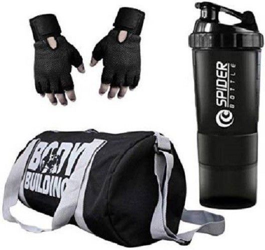 Polyester Combo of Body Building Gym Bag with Gloves and Spider Shaker Gym & Fitness Kit Fitness Accessory Kit Kit
