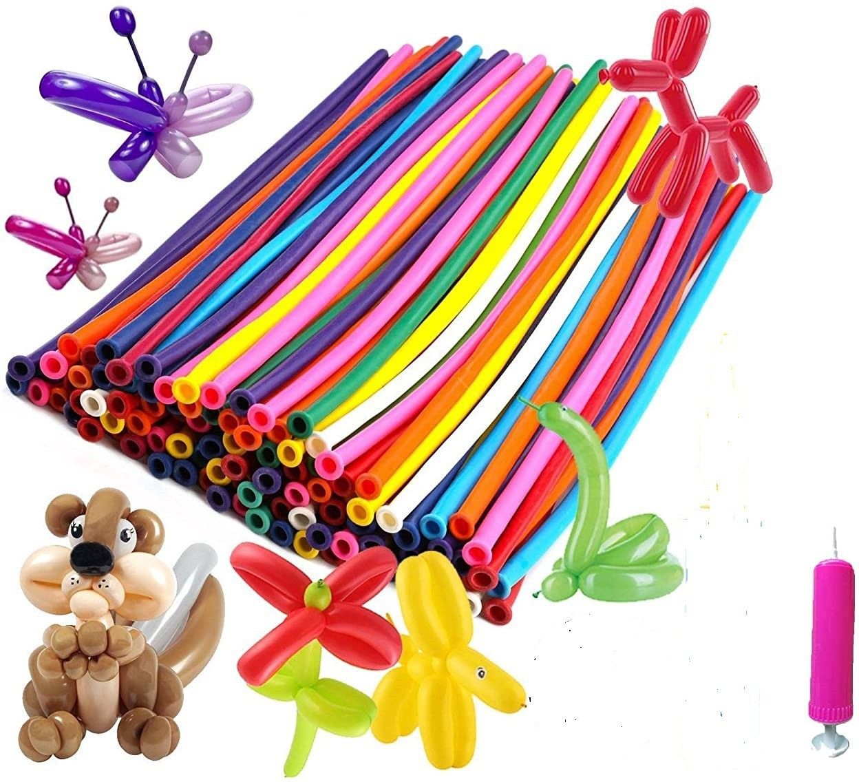 Solid Animals Kit Twisting Balloons 100pcs Latex Long Modelling Balloons with 1 Balloon Pump (multicolor) Balloon-image-17