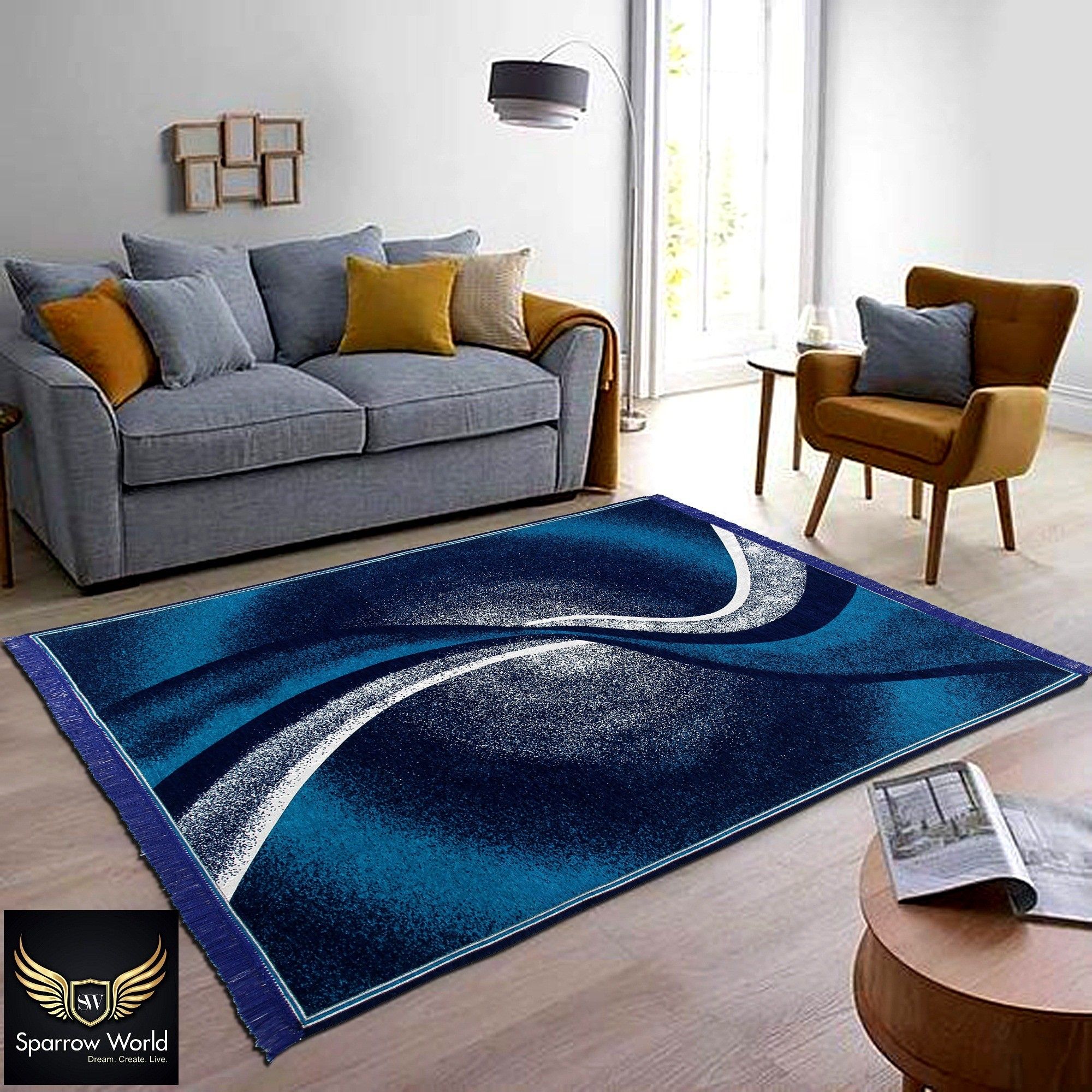 sparrow world Blue Chenille Carpet-picture-12
