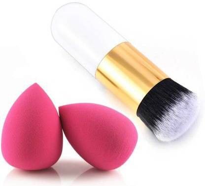 Extra Soft Foundation Brush with 2 Sponge puff blender - (Pack of 3)