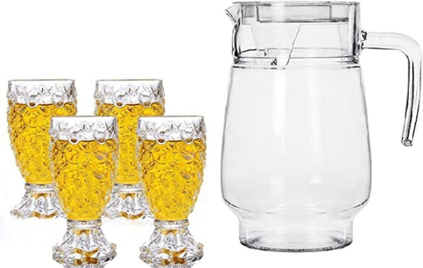 Drinkware Water Jug & Glass Crystal Glass Lemon Set | 1 Jug (1.6 L) (250 ml , pack of 5) Jug Glass Set-image-42