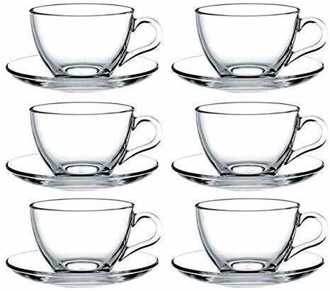 Pack of 12 Glass new Crystal Clear Classic Glass Tea & Coffee Cup and Saucer Set-image-41