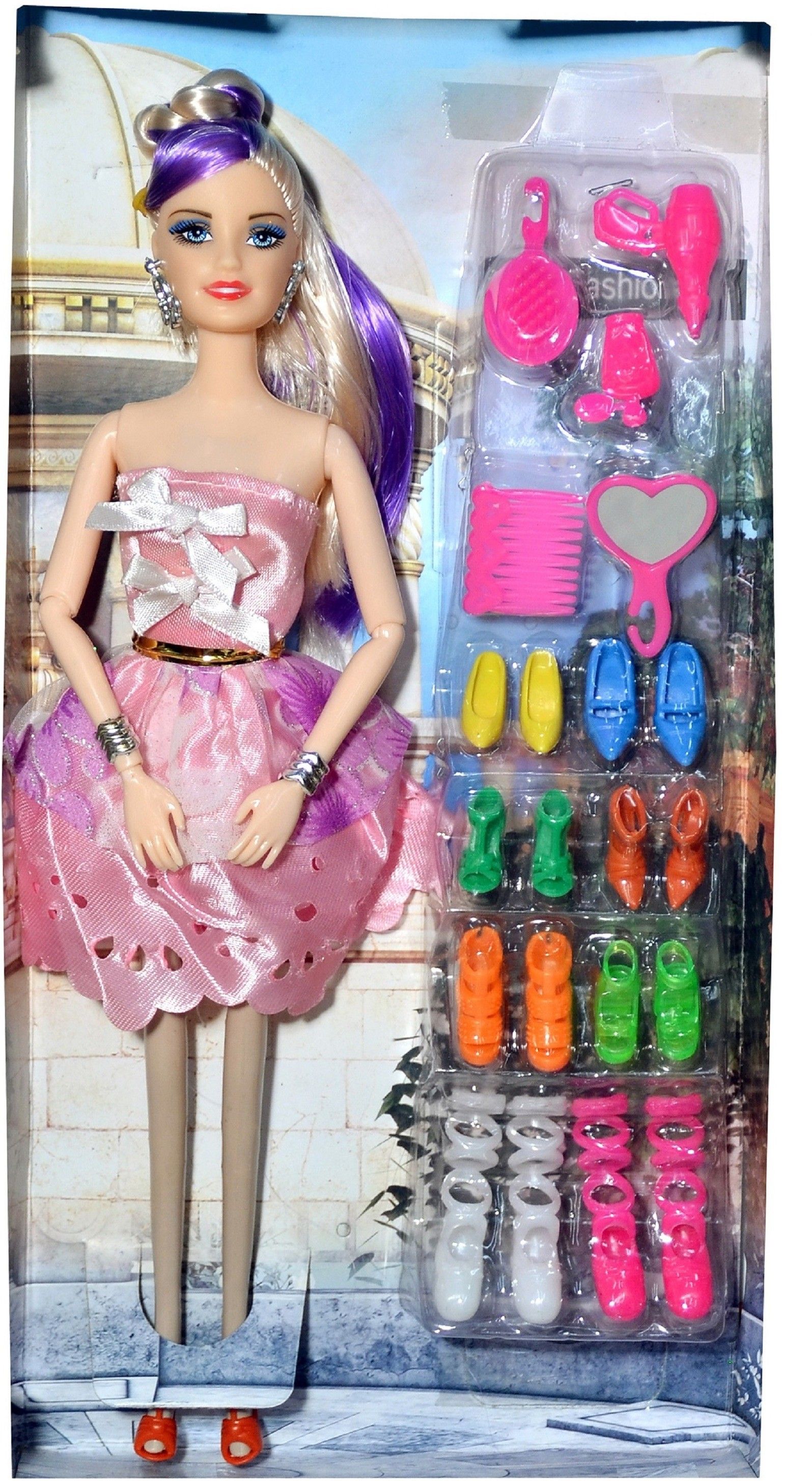 Foldable Doll with many shoes @ Light Pink-image-9