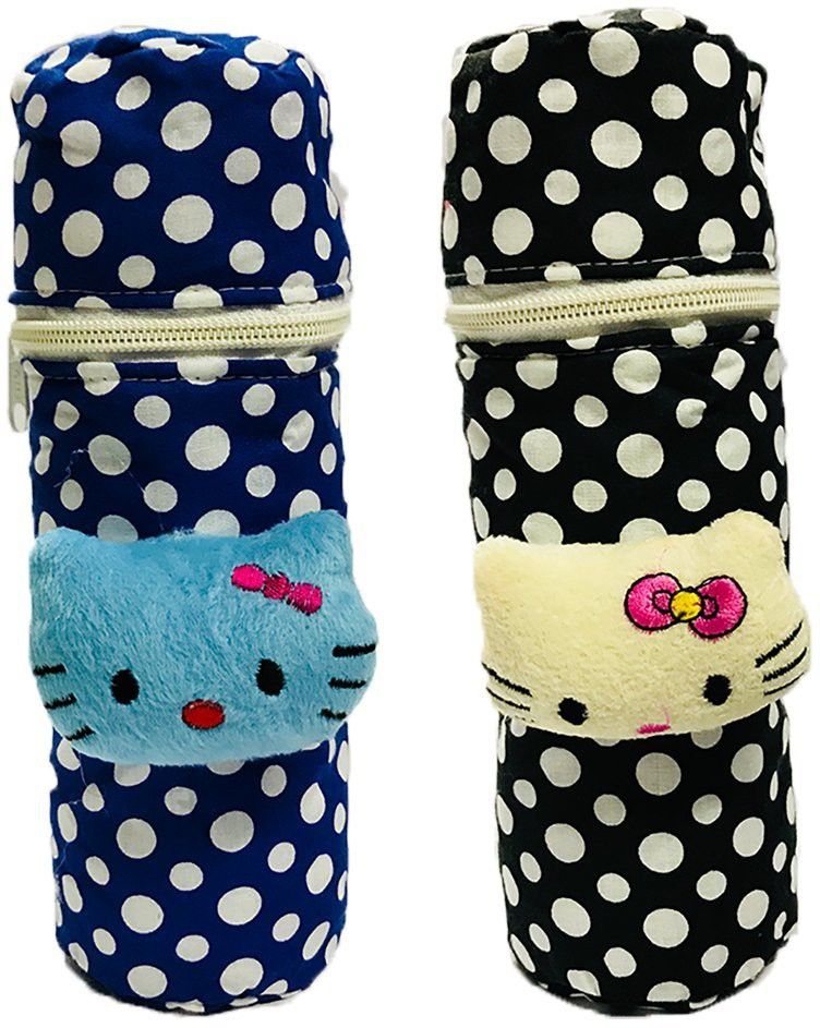 Baby Feeding Bottle Cover With Soft & Attractive Fancy Cartoon Set Of 2 Colors & Designs : zipper Black Blue-image-22