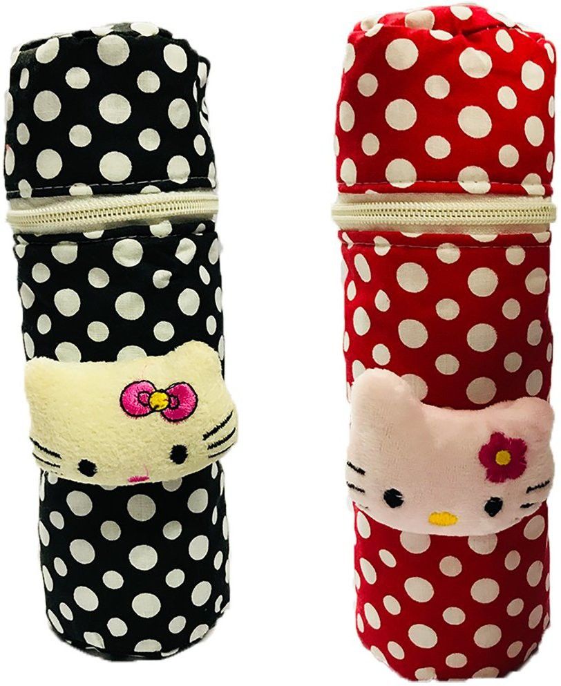 ncy Baby Feeding Bottle Cover With Soft & Attractive Fancy Cartoon Set Of 2 Colors & Designs : zipper Black Red-picture-13