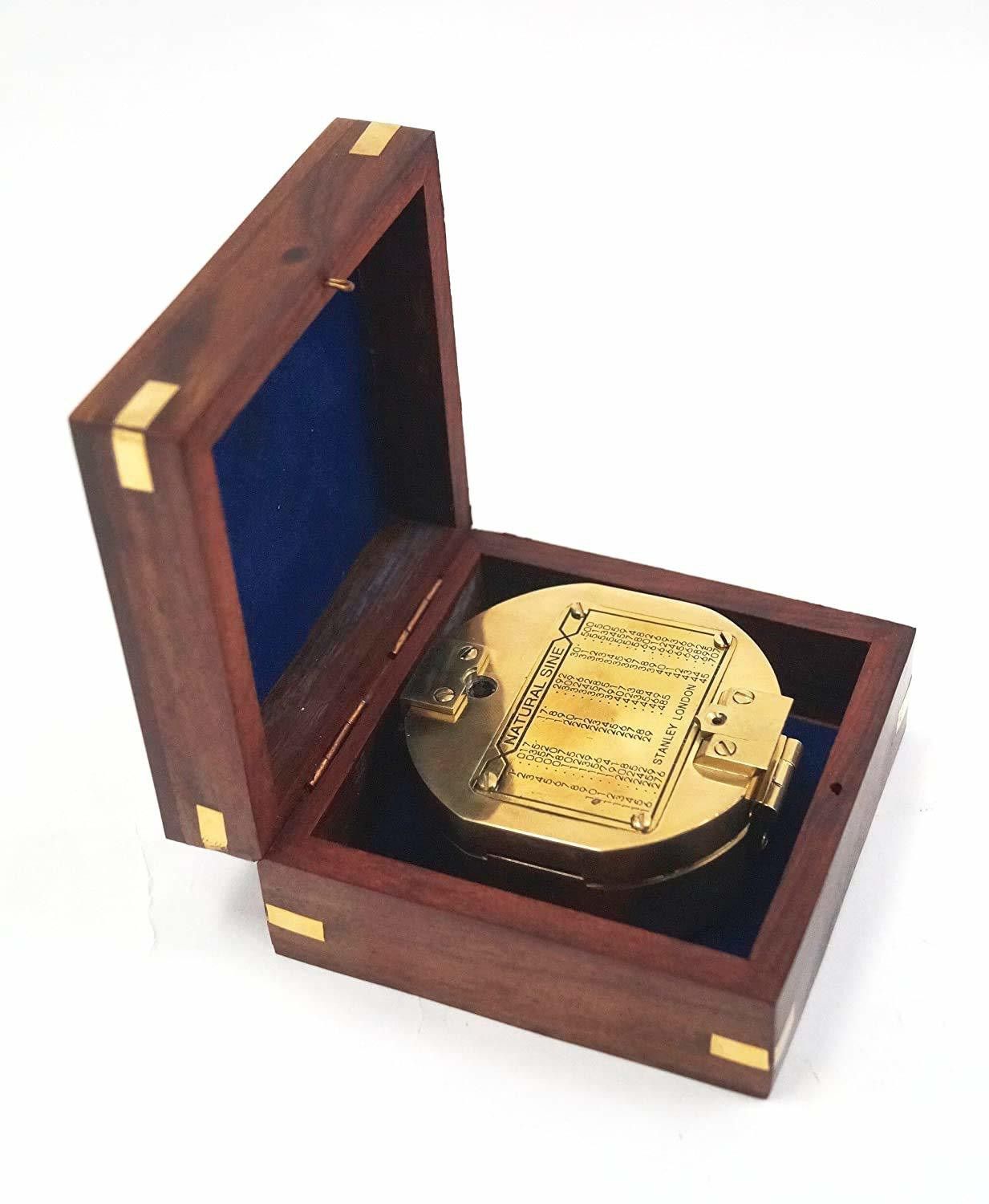 Vintage Solid Brass Brunton Compass Wooden Box Polish Vintage Nautical Compass-image-22