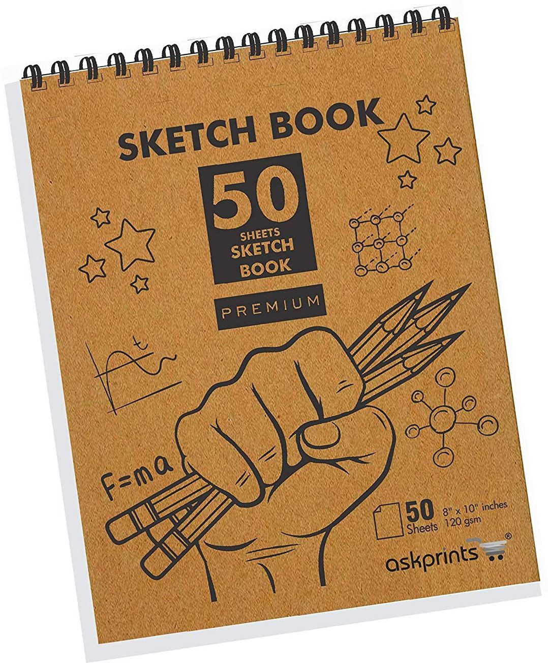 askprints Top Spiral-Bound Sketchpad for Artists | 50 Sheet Kraft Cover Sketchbook - Size 8 x 10 Inch | Sketching and Drawing Acid Free Paper, For Doodling Sketch Pad-picture-19
