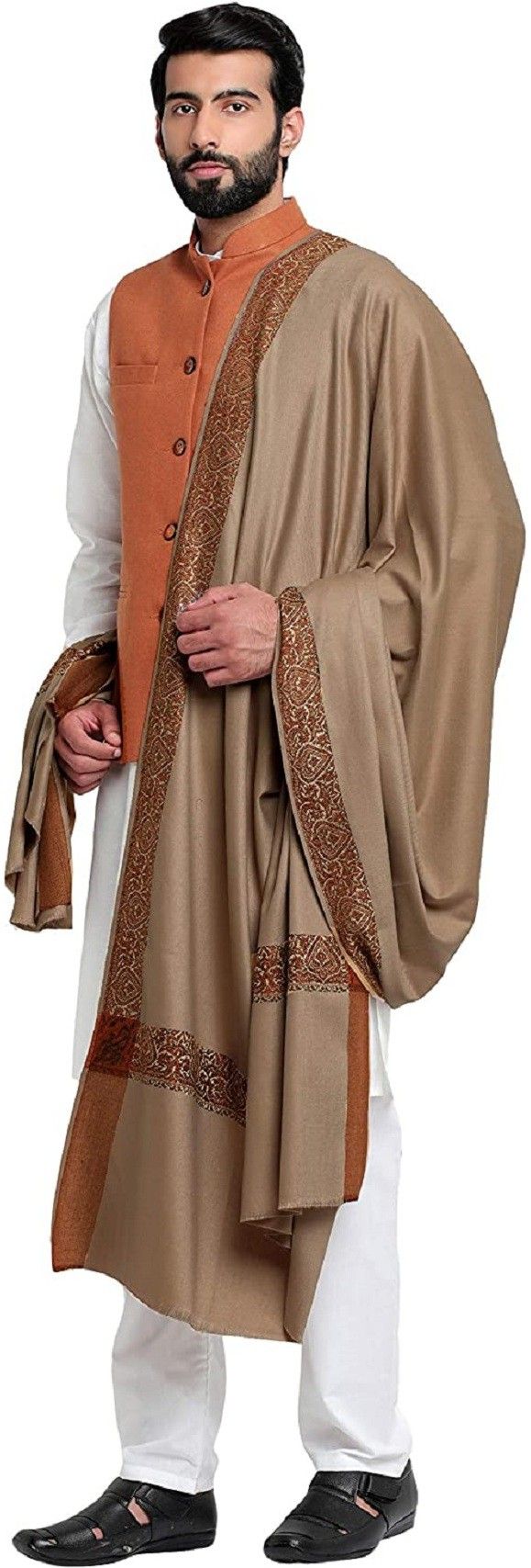 Feathers Polyester Wool Blend Solid Men Shawl