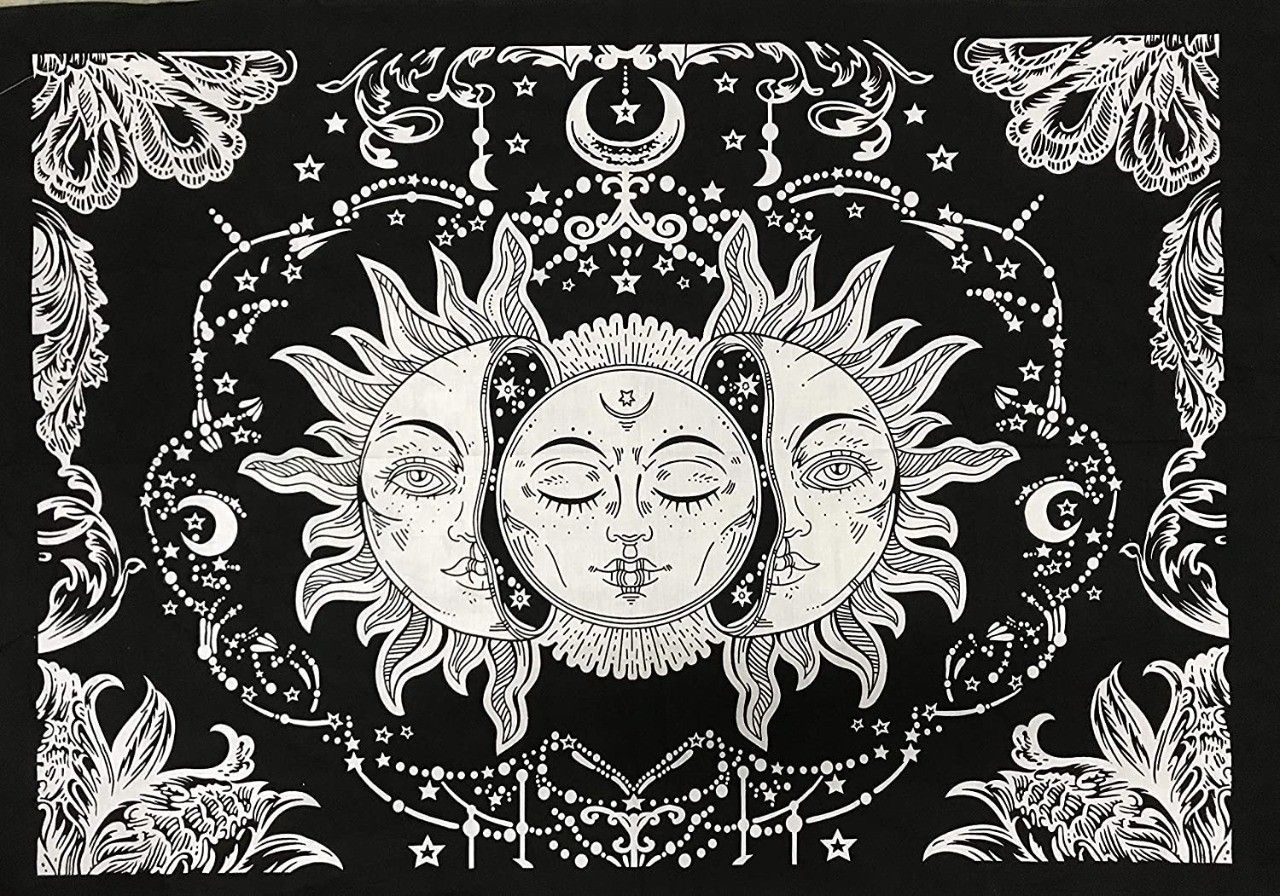 Tripple Sun Moon and Star Mandala Hippie Psychedelic Boho Bohemian Cotton Decorative Wall Hanging Tapestry Poster 40 X 30 Inches Tapestry-image-4