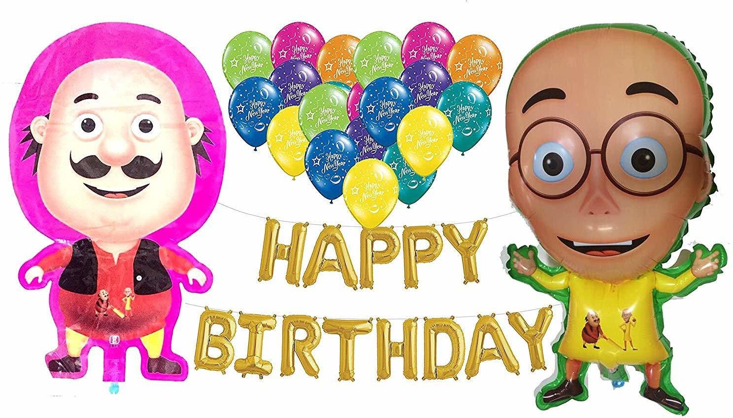 Printed motu patlu birthday combo-1 happy birthday foil balloon,1 motu and patlu foil balloon ,25 happy birthday print multicolor balloon(pack of 40) Balloon-image-28