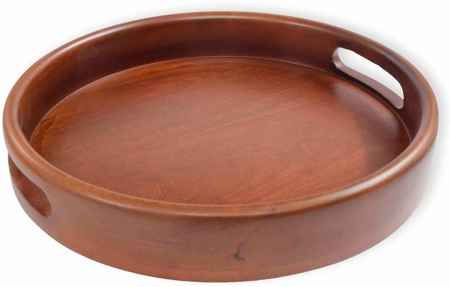 Wooden Round Tray Handmade and Handcraft Serving Multipurpose Tray for Kitchen Tray-image-36