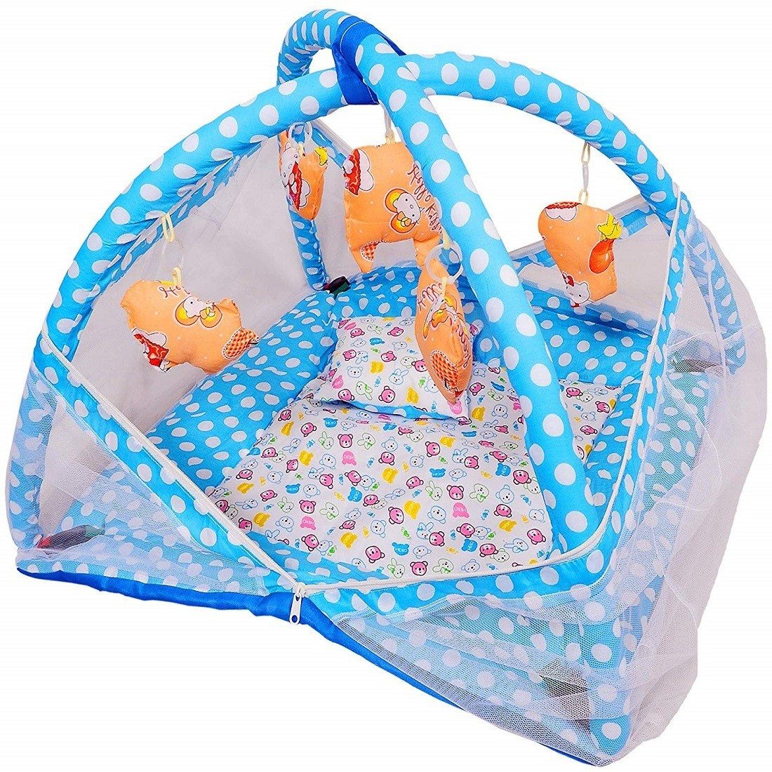 hanu enterprises Polyester Infants Washable Baby Kick and Play Gym with Mosquito Net and Baby Bedding Set Mosquito Net image 1