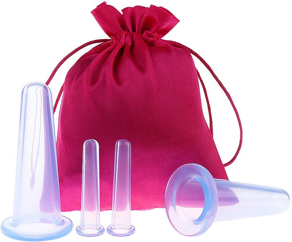 Hauck 4pcs Silicone Vacuum Cupping Cups Massage Set Bag Face Body Cups for Wrinkle Reducer ,Collagen Stimulator,Pain Relief Massager