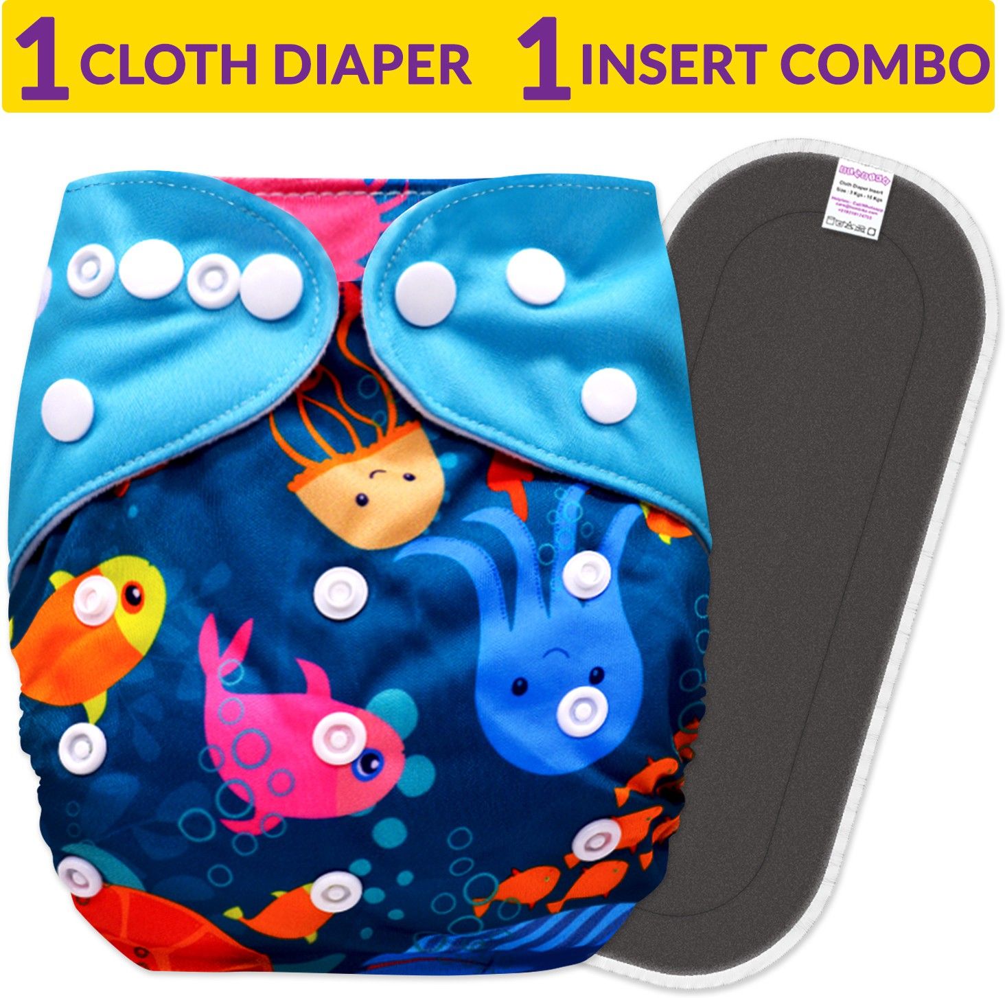 bembika Cloth Diapers for Babies,Washable Reusable Cloth Diaper llwith 5 Layer Bamboo Charcoal Insert (Sea Captain)-picture-5