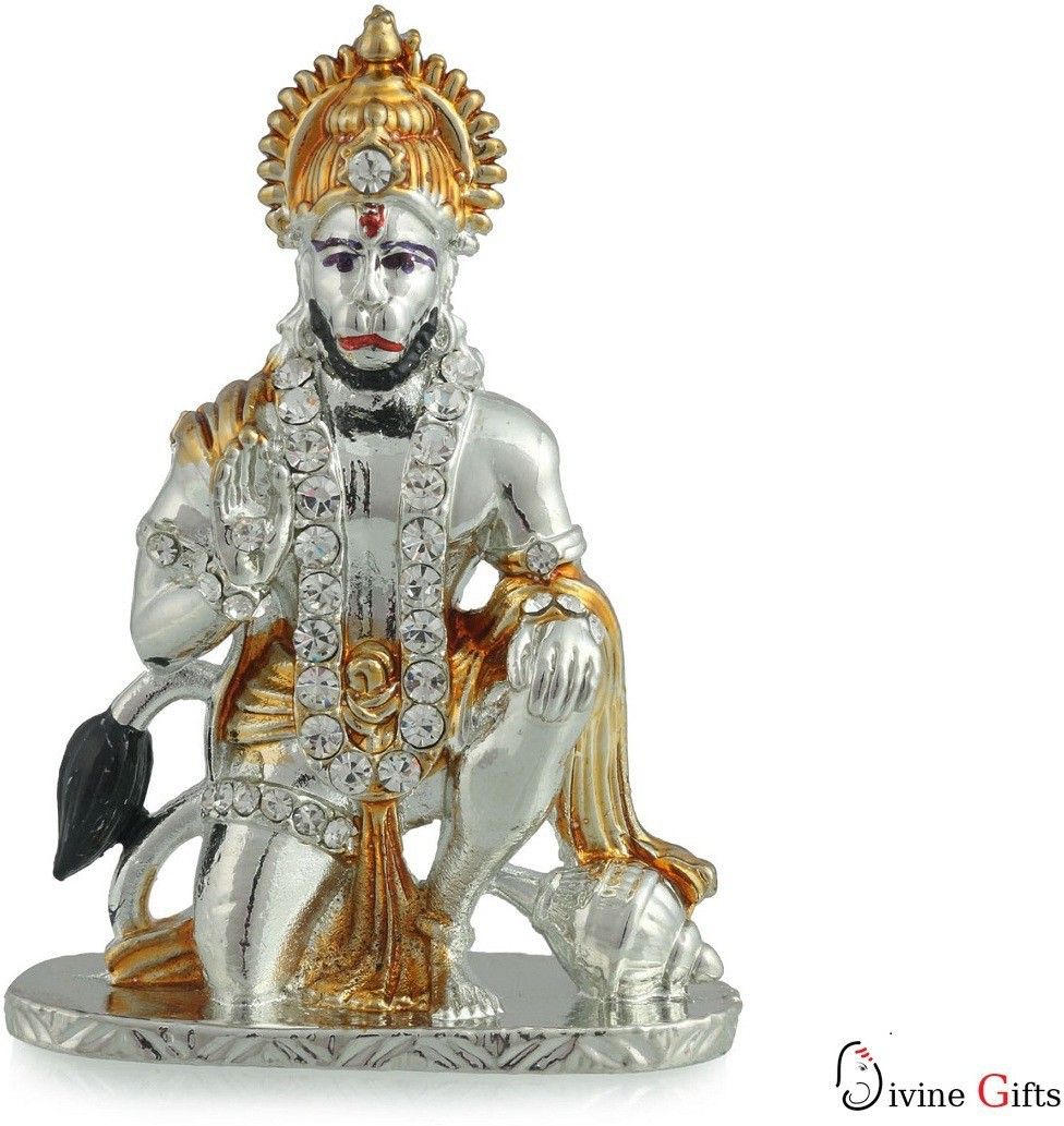 Hanuman Aashirwad Silver Golden Stone Showpiece Decorative Showpiece-7.5 cm