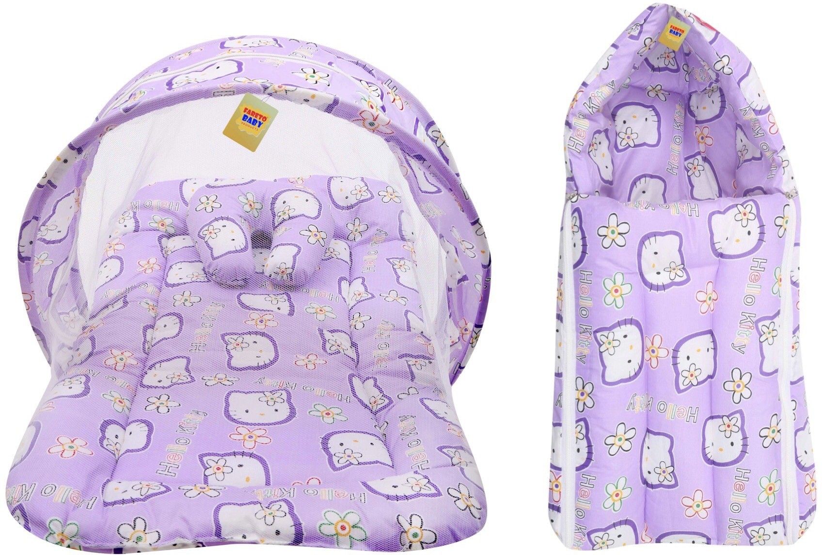 Baby Mattress with Mosquito Net & Sleeping Bag Combo 0-6 Months (0-6 months, Blue) Combo Of Sleeping Bag And Mosquito Net Kitty-image-38