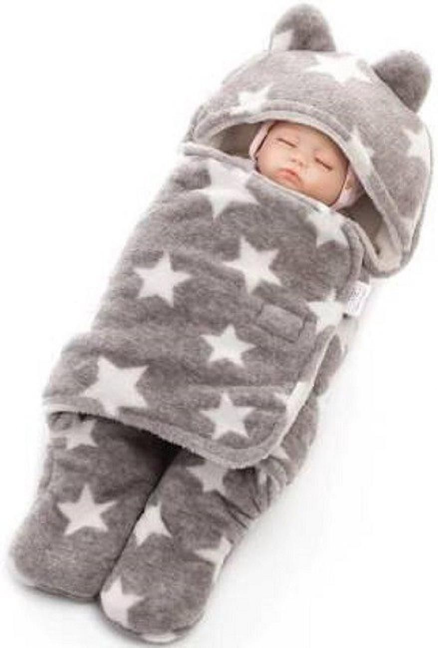 Star Printed Single Hooded Baby Blanket Grey Sleeping Bag-image-19