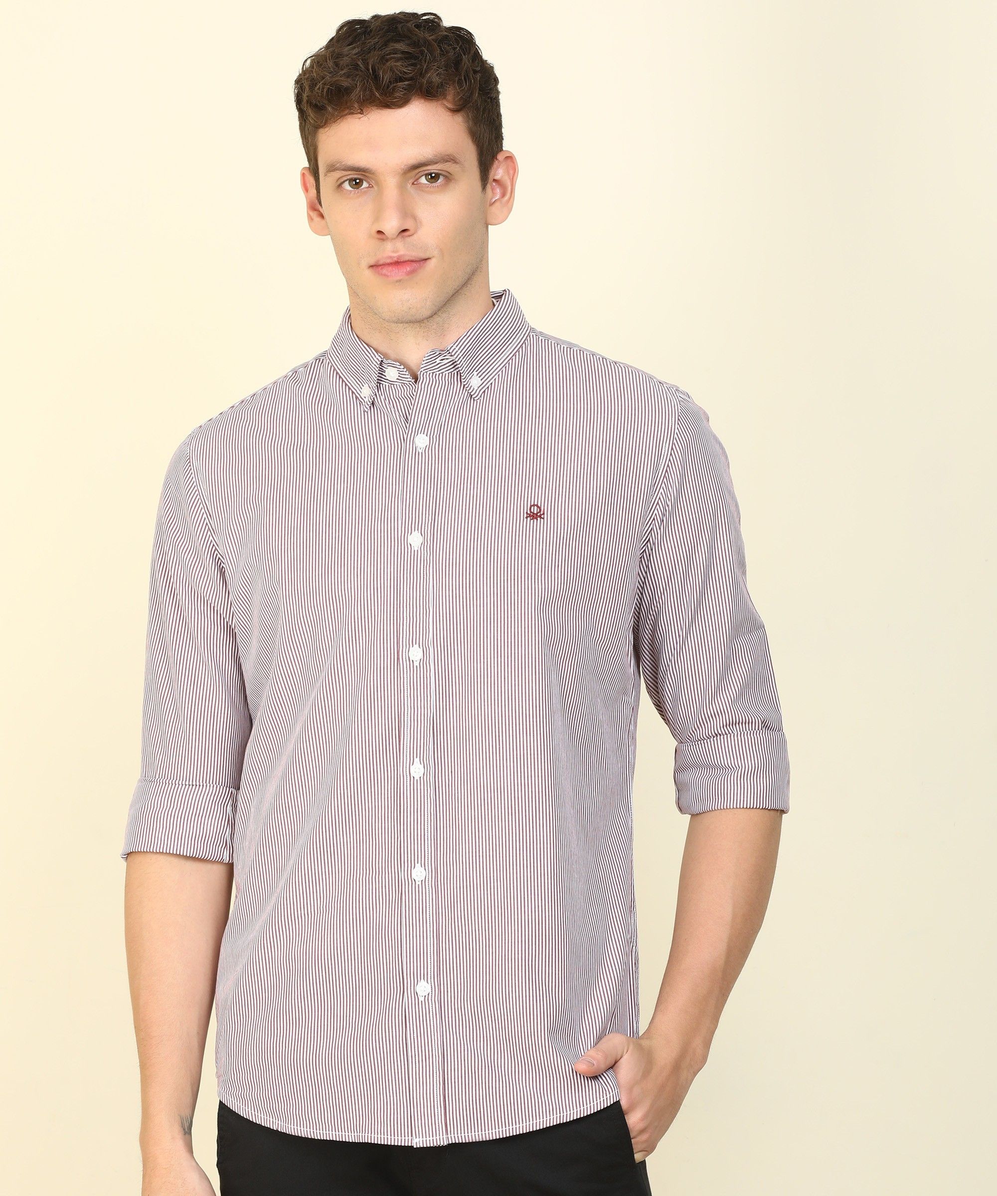 united colors of benetton Men Slim Fit Striped Button Down Collar Casual Shirt-picture-39