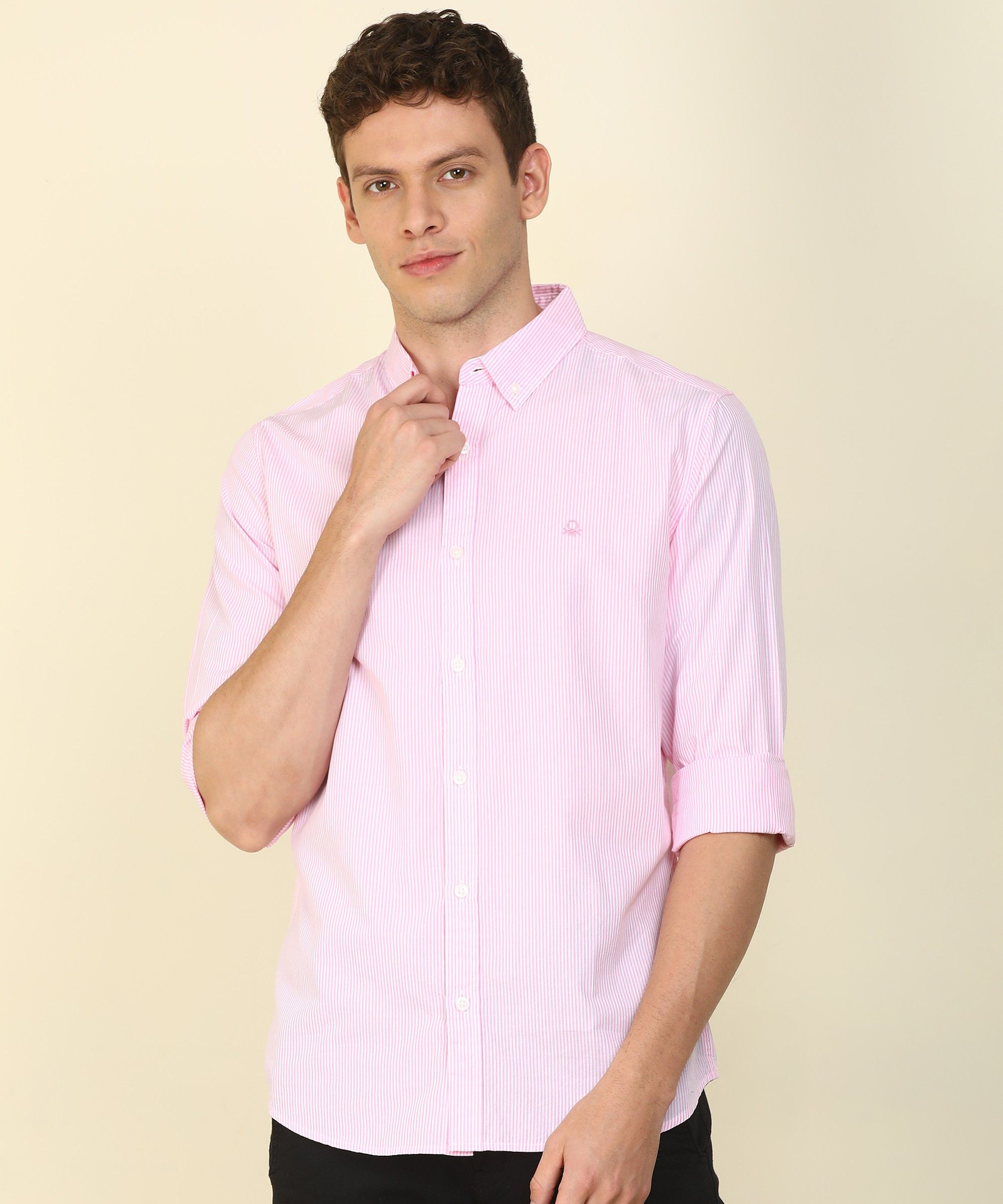 united colors of benetton Men Slim Fit Striped Button Down Collar Casual Shirt-picture-17