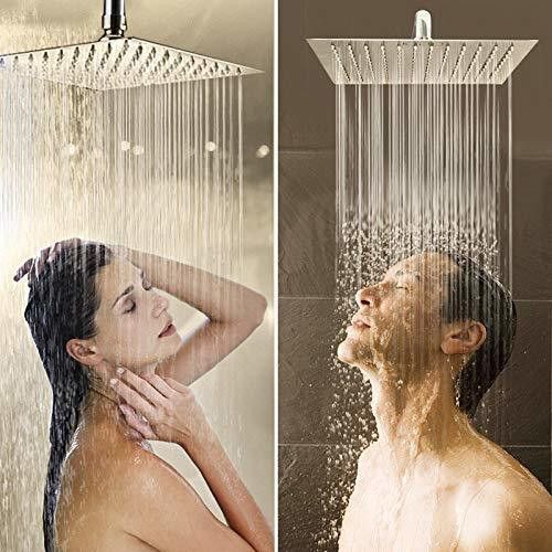Heavy Quality Ultra Slim Shower 8 X 8 Stainless Steel 304 Grade + 15 Inch Heavy Square Shower Arm 18 Ghz + Square Flange Complete Set Shower Head Shower Head Fixed Mount