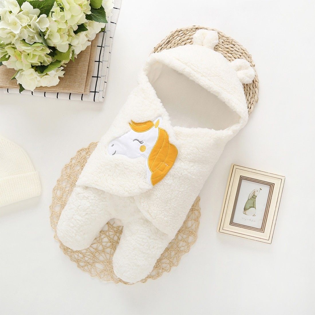 brandonn Embroidered Single Hooded Baby Blanket forMild Winter-picture-21