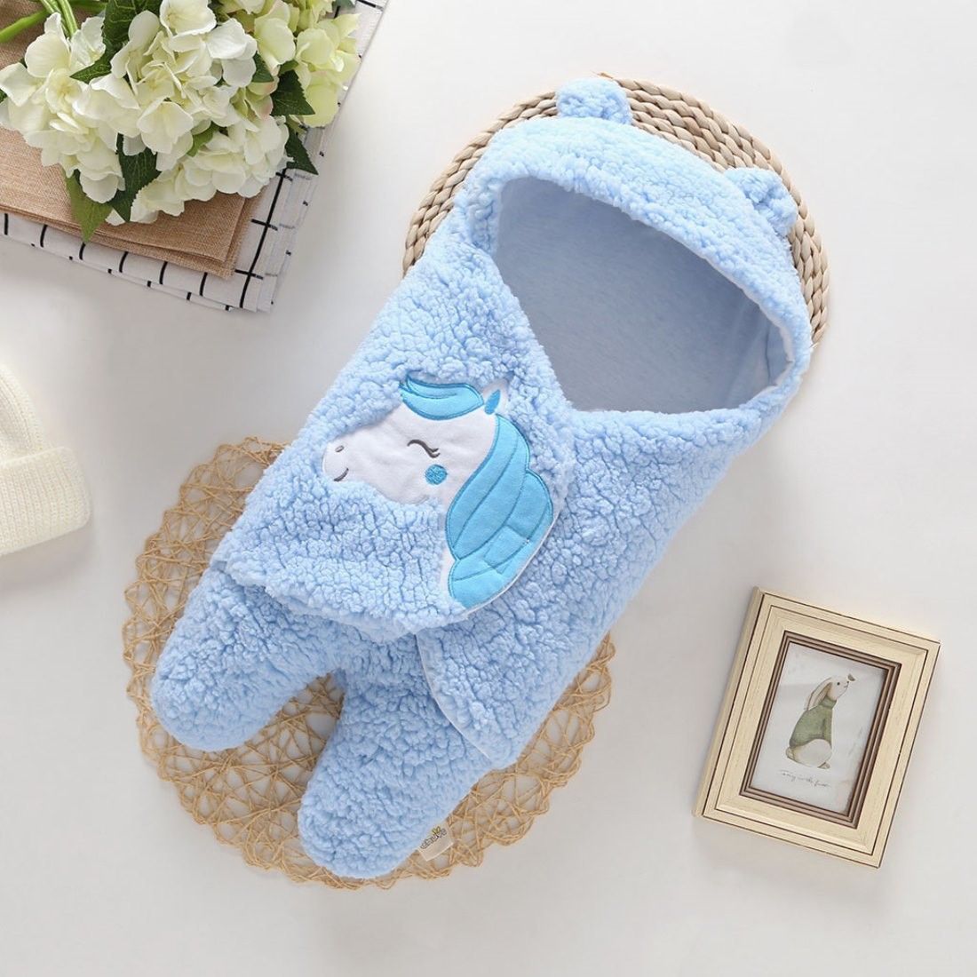 brandonn Embroidered Single Hooded Baby Blanket forMild Winter-picture-16