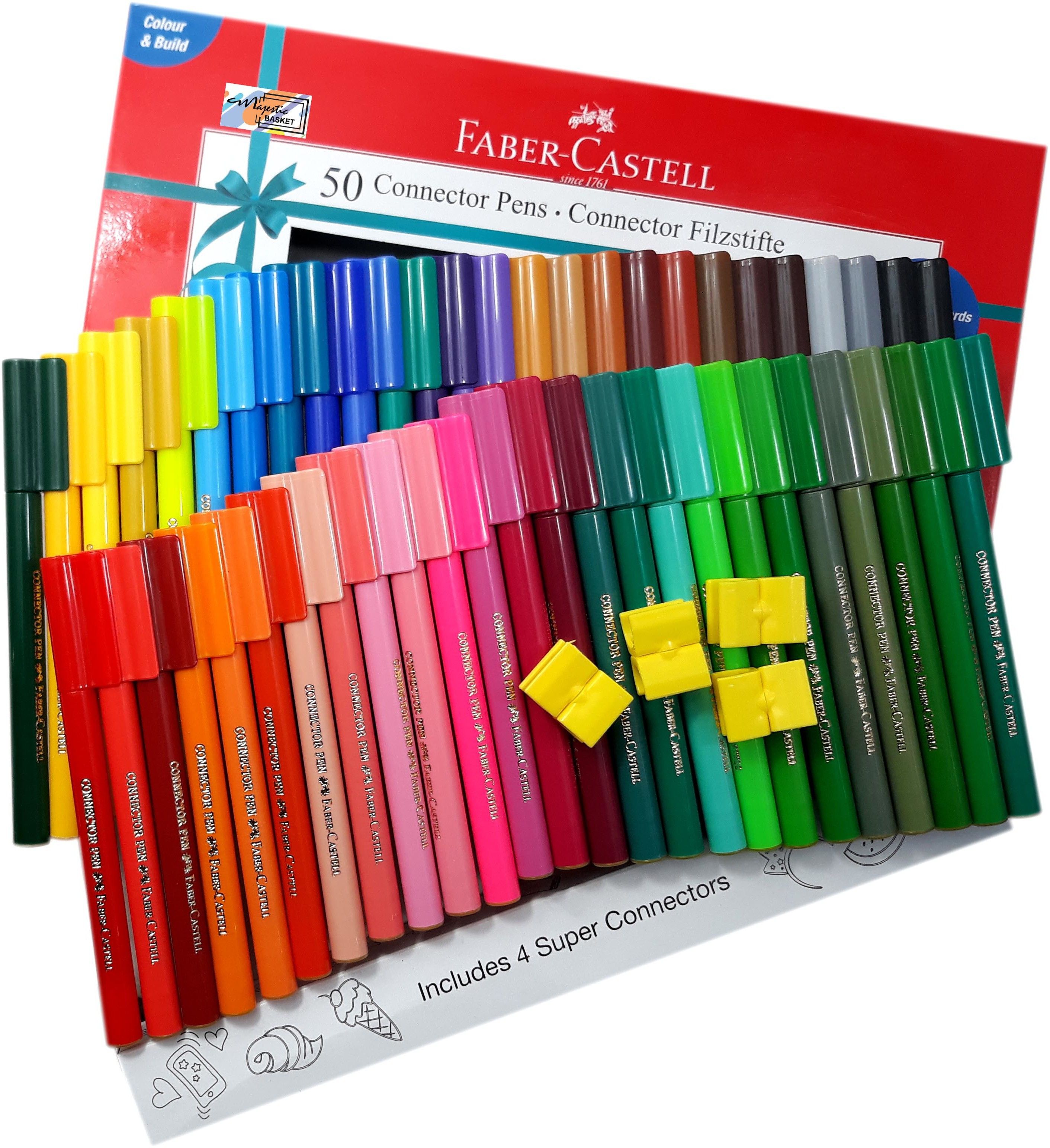 faber-castell Majestic Basket 50 Shades Connector Pens With 4 Greeting Cards Alongwith 4 Super Connectors Nib Sketch Pen with Washable Ink-picture-5