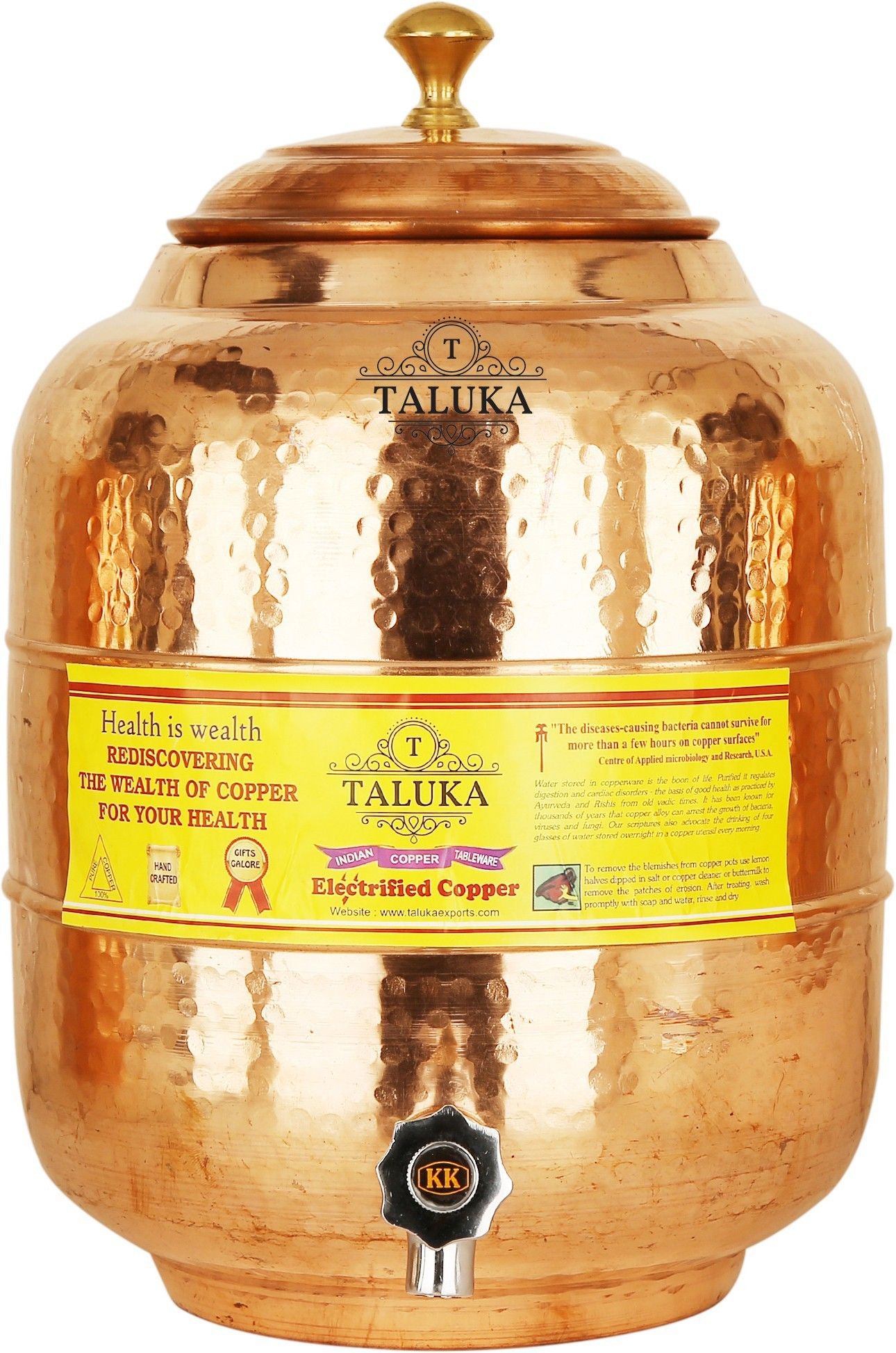 15 X 6"Inches Handmade Hammered Pure Copper Water Pot Tank with Tap | 16 Liter Capcity | For water storage in Home Garden Good Health Benefits Yoga T-WPBT16L 16 L Drum