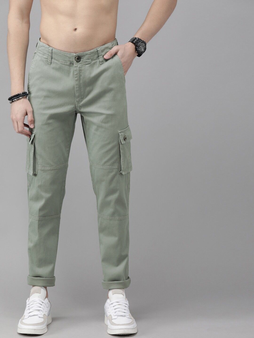 roadster Men Regular Fit Grey Pure Cotton Trousers-picture-22