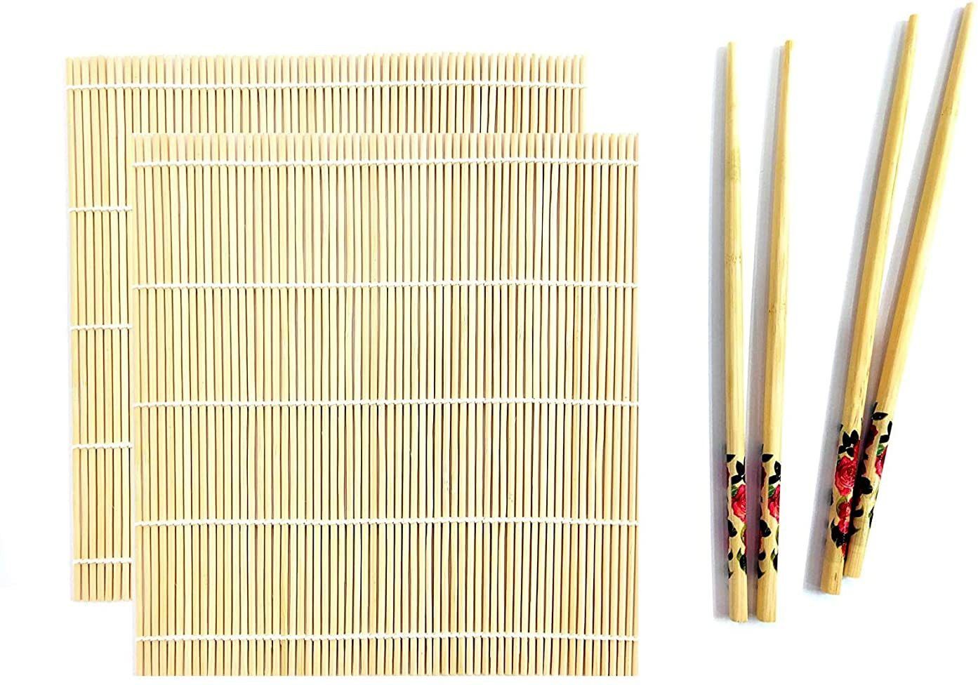 2 Wooden Bamboo Sushi Mat Table Placemat and 2 Pair Bamboo Chopstick-image-44