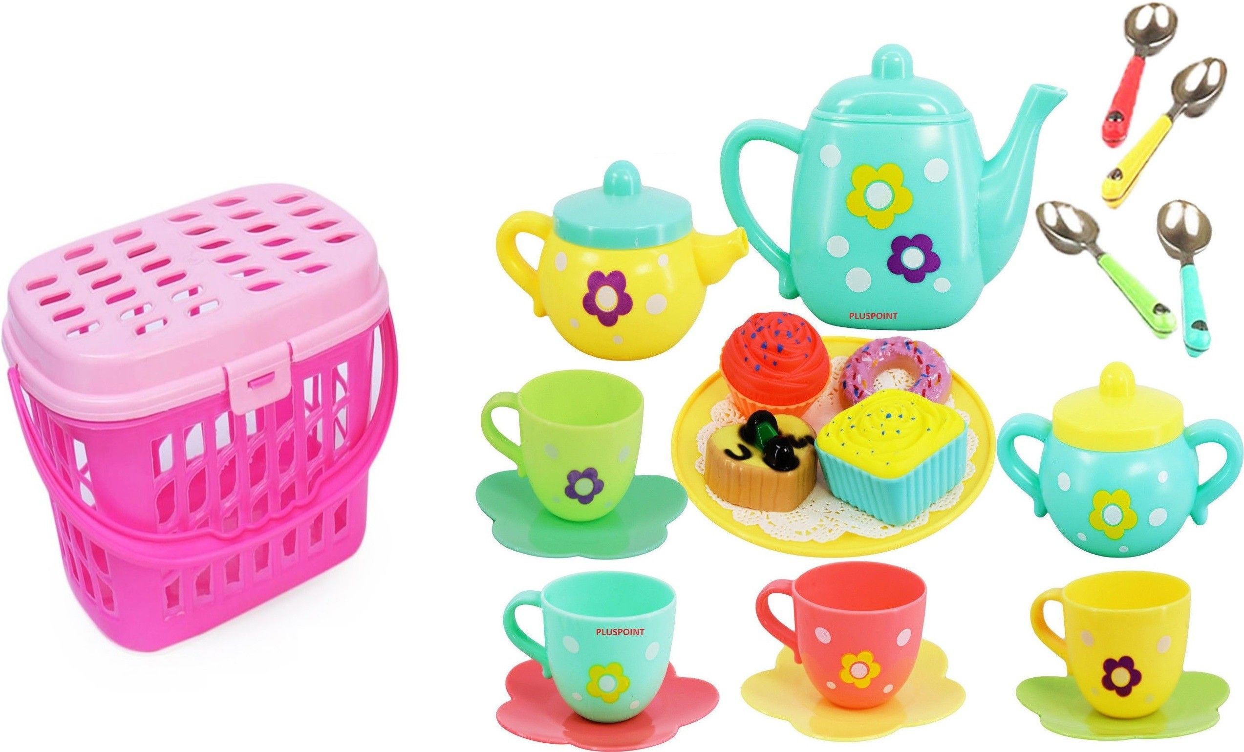 tea set tea party pretend playset for kids, teapot play set pretend play set girls kitchen toy teapot gift for toddler kids children boys girls 3 years old (tea set with basket)-image-38
