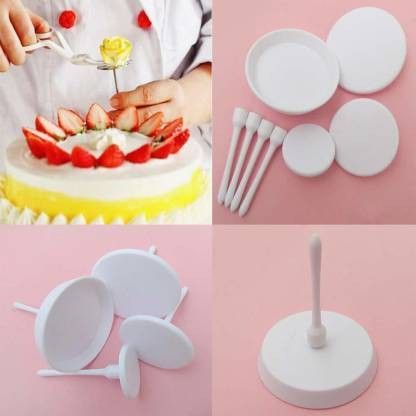 betlex Cake Cupcake Stand Icing Cream Decorating Tool Cake Flower Needle Nail Baking Tools - White - 4 Pcs Plastic Cake Server-picture-0