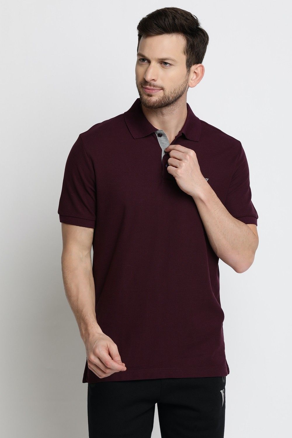 van heusen Athleisure Men Purple Solid Colour Fresh Quick Dry Polo T-Shirt Men Solid Polo Neck Pure Cotton Purple T-Shirt-picture-13