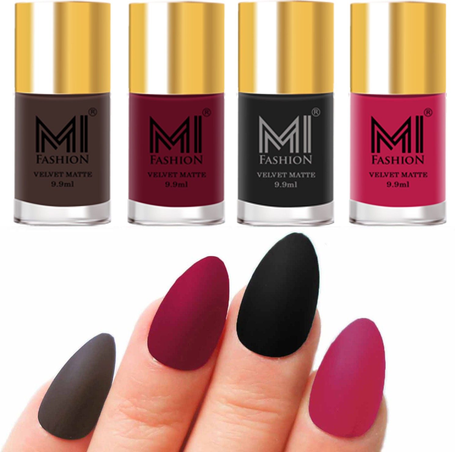 Premium Quality Dull Velvet Matte Nail Polish Duo Pont Flat Brush Exclusive Combo No-88 Coffee,Mauve,Black,Pink-image-41